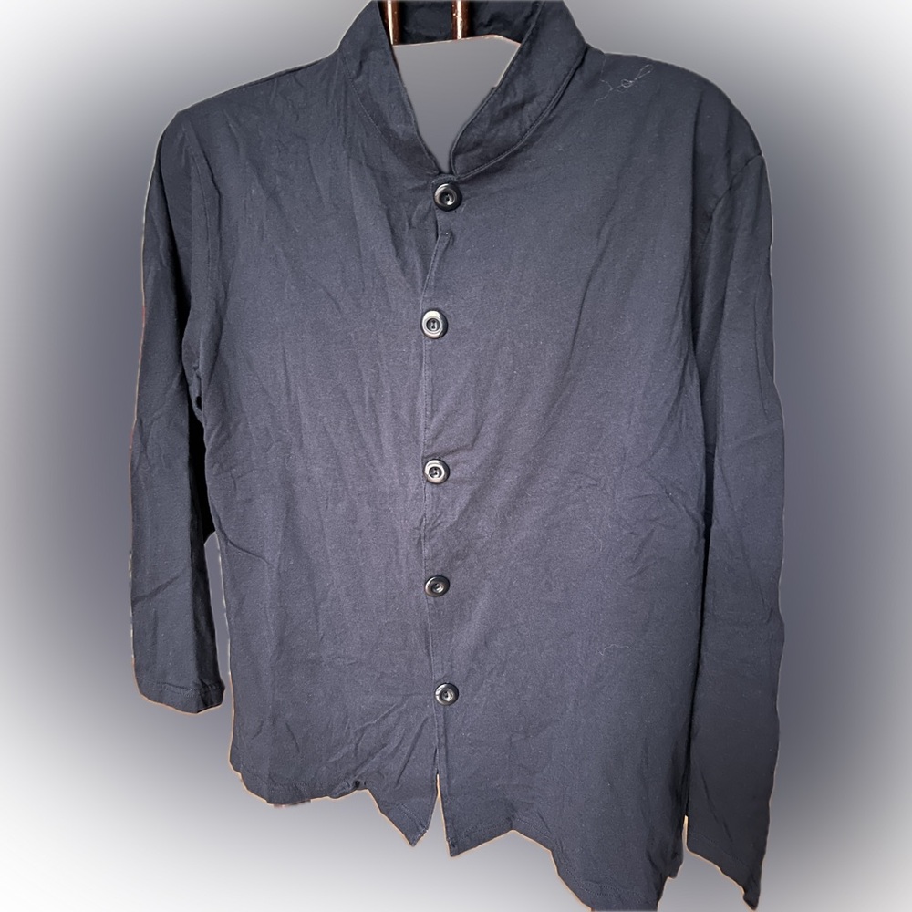 100% cotton long-sleeve navy pajama shirt Tai Chi Kung Fu. mandarin collar. L